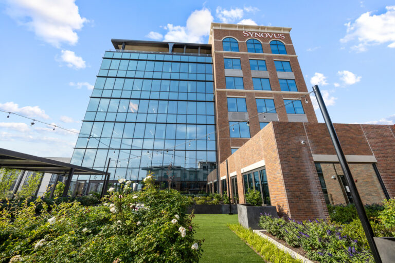 Modern brick and glass Columbus office building with 