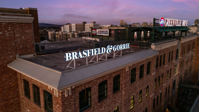 Brick building with a rooftop 