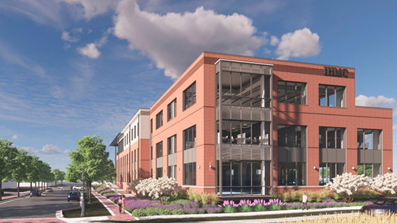 Exterior rendering of a life science and research building.