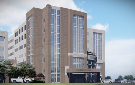 Rendering of the exterior of a hospital building