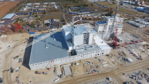 Manufacturing facility exterior under construction