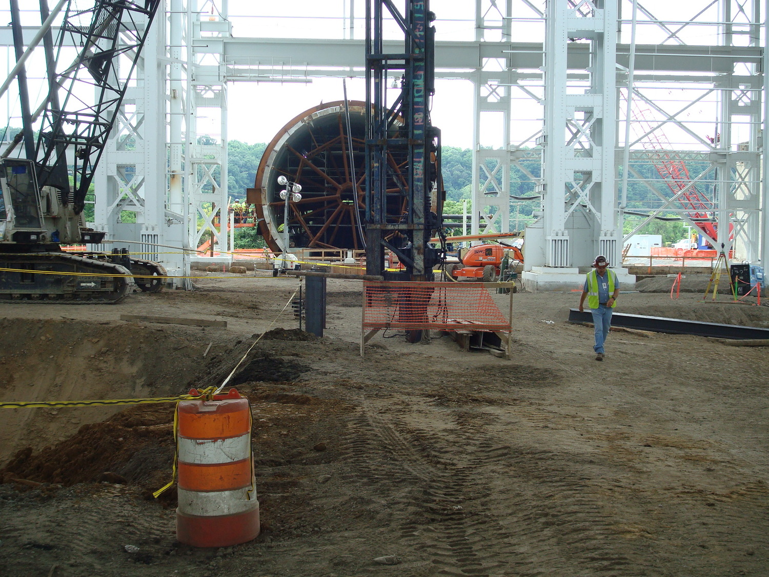 driving pile inside Alstom high bay 