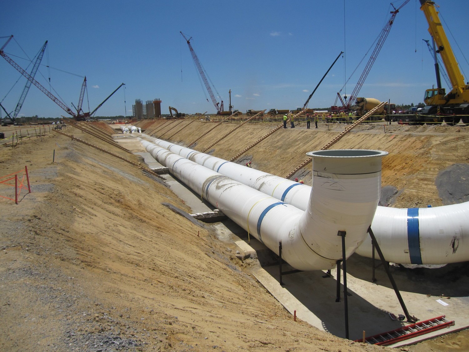 Main cooling water lines; looking south toward steam turbine