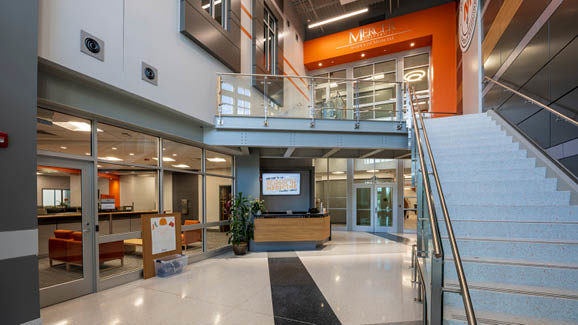 Mercer University School of Medicine atrium lobby with stairs